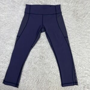 Lululemon Pants Womens 4 Purple Breathe Easy Crop Mesh Panels 21" Leggings Yoga